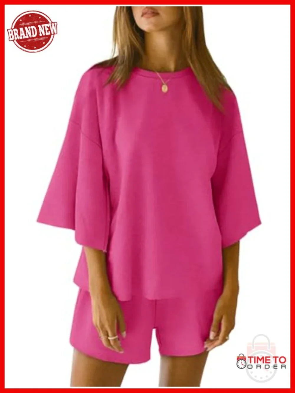 Womens Pajama Sets 3/4 Sleeve Oversized Top & Loose Shorts Lounge Set with